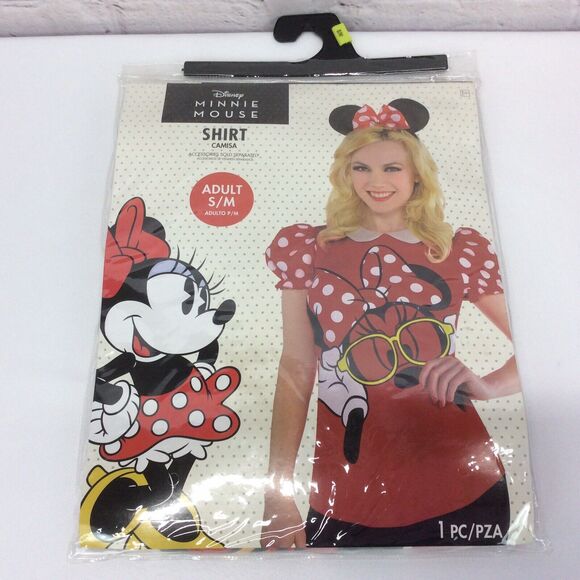 Disney Minnie Mouse Polka Dot Puffed Sleeve Red Graphic Shirt Costume Cosplay - Picture 1 of 6